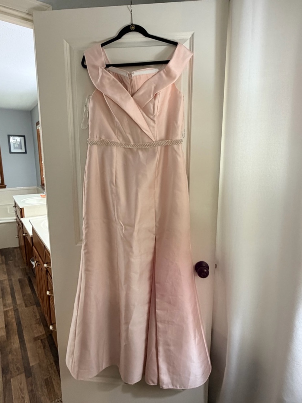ALFRED SUNG Blush Pink Satin Maxi Dress